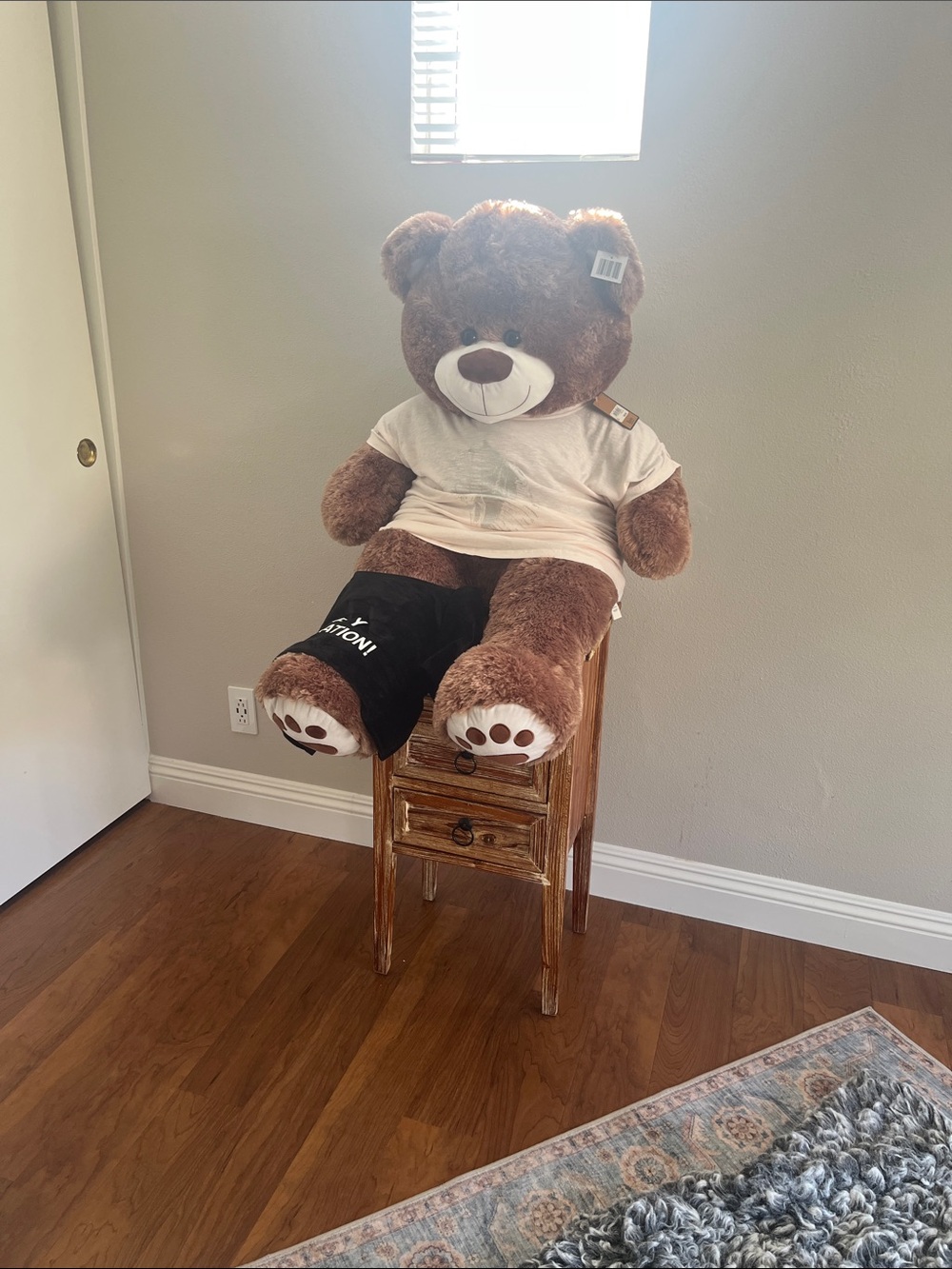 Giant Brown Plush Teddy Bear with White T-Shirt